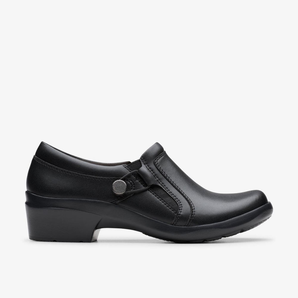 Clarks Angie HollyBlack Leather Clog Shoes Size 6
